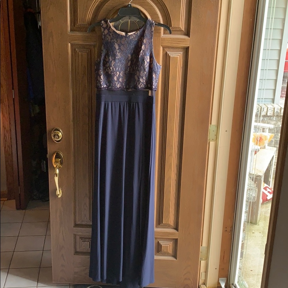 Stunning navy blue lace top with mesh waist dress